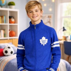 NHL Juniors Toronto Maple Leafs Blue Zip Up Sweater Size Medium 💙